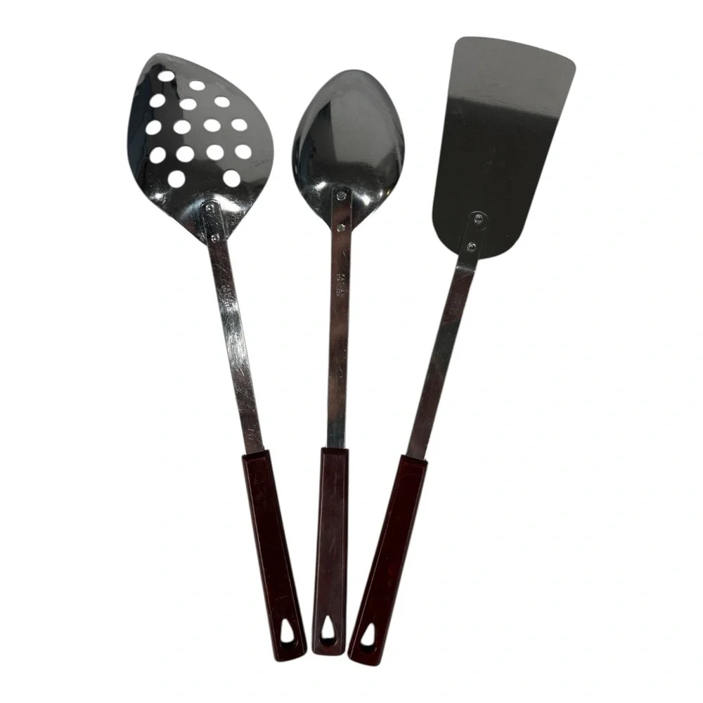 Vtg Kaylan Stainless Long Handle Spatula Cooking Spoon Slotted Spoon Utensil Set